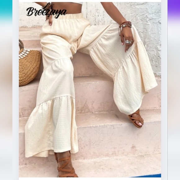 Shein M Apricot Hippie Boho Tiered Wide Leg Pants Festival Fall 2974-ae - Picture 4 of 13